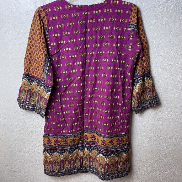 Khaadi Pakistani Cotton Pink Orange Design Tunic Size 12 Boho Traditional Floral - Picture 2 of 7